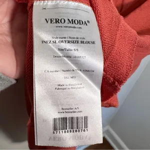 Vero Moda Womens Sz Small Inez Oversized Blouse Pink Orange Pockets Short Sleeve thumbnail 13