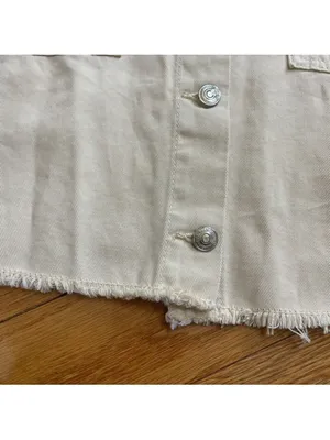 ZARA Cream Beige Cropped Frayed Hem Denim Cotton Jacket Utility Casual Boxy XL thumbnail 10