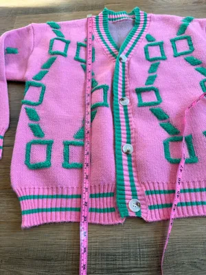 Source Unknown Pink & Green Coquette Kawaii Geometric Knit Cardigan Size Medium thumbnail 5