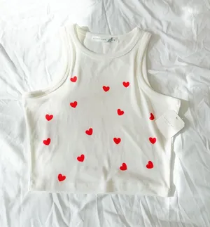 Altar’d State Ivory Ribbed Heart Print Tank Top XS thumbnail 1