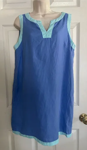 Sigrid Olsen Light Blue Sleeveless Linen Dress with Mint Trim thumbnail 1