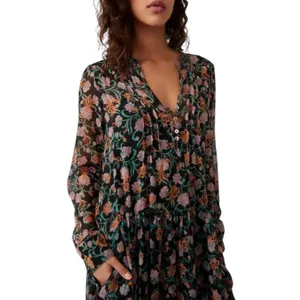 Free People See It Through Maxi Dress in Black Combo Large Floral Prairie Boho thumbnail 13