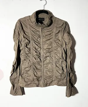 Vtg y2k 2000s Jacket Womens XS Olive Green Ruched Moto Military Grunge thumbnail 1