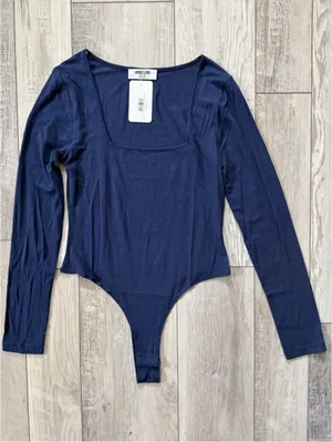 NWT- Double Zero Minimalistic Basic Square Neck Long Sleeve Bodysuit size large thumbnail 2