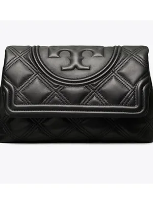 NWT Tory Burch Fleming Soft Quilted Leather Clutch Bag Black thumbnail 2