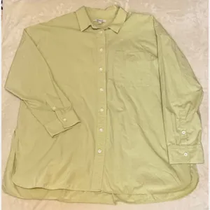 Madewell Womens Large Pale Sage Green Cotton Button Down Shirt Oversized Pocket thumbnail 3