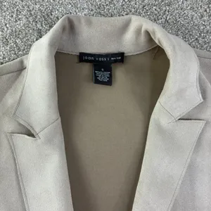 Joan Vass New York Faux Leather Blazer Women S Tan Open Front Faux Suede‎ Career thumbnail 3