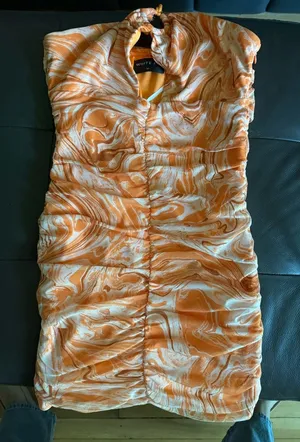 White Fox Boutique Orange and White Marble Halter‎ Mini Dress size medium thumbnail 1