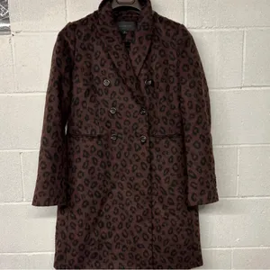 NEW Sz XS Wmns Ann Taylor Cheetah Print Double Breasted Chesterfield Coat 541103 thumbnail 2