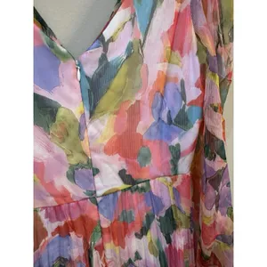 Betsy And Adam Women Watercolor Floral V-Neck Long-Sleeve Dress Pleated Size 10 thumbnail 5