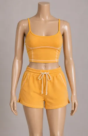 Urban Outfitters Orange Ribbed Cami & Shorts Set Top M Bottoms S thumbnail 1