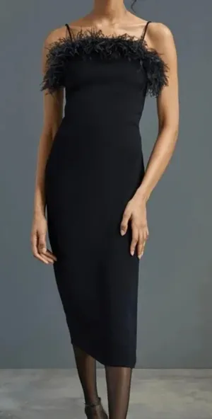 ELLIATT Harley Feather Trim Midi Dress‎ NWT Sz XS thumbnail 1
