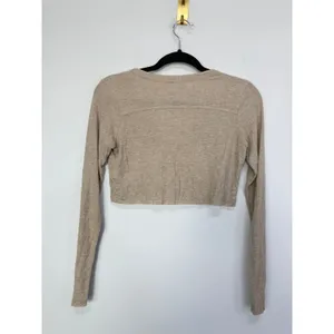 Joah Brown Ribbed Button Front Cardigan Crop Top One Size thumbnail 5