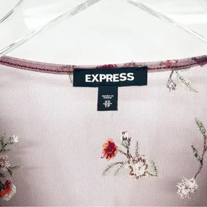 Express Mesh Floral Embroidered Long Sleeve V-Neck Bodysuit Women's‎ XS Coquette thumbnail 6