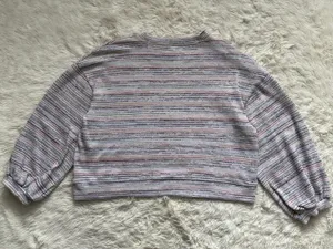 Madewell Sweater Bubble-Sleeve Crop Top in Rainbow Stripe XL thumbnail 9