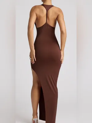 NEW Oh Polly Multiwear Cowl Neck Wrap Over Evening Gown in Chocolate Brown 4 thumbnail 5
