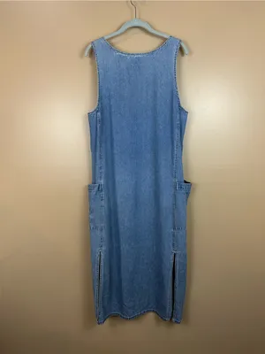 Vintage Denim Jumper Midi Dress M Utility Pockets 100% Cotton 90s Country thumbnail 7