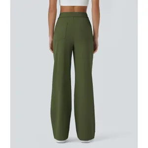 Halara Womens Day Stretch High Waisted Straight Leg Pants Sz M Green Pull On thumbnail 2