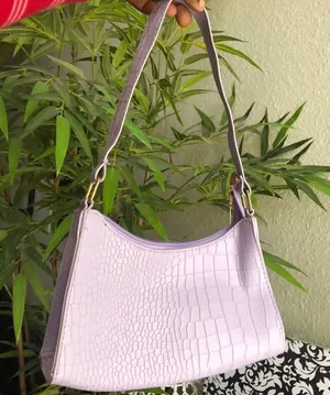 Lavender purple faux leather shoulder hand bag croc embossed Measurement in pics thumbnail 3