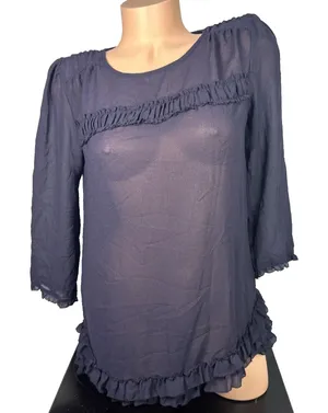 NWT Gap 2009 Top Womens Medium Blue Sheer‎ 3/4 Sleeve Blouse Lightweight thumbnail 1