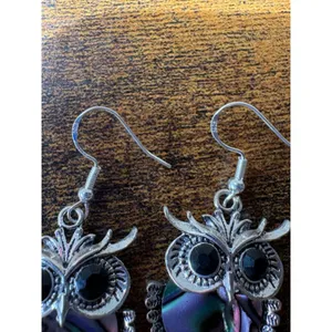 925 Silver Plated Owl Earrings Rhinestone thumbnail 4