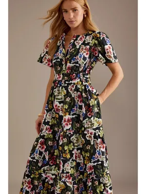 NWT Anthropologie Somerset Maxi in Black Bright Floral Cotton Dress XL thumbnail 3