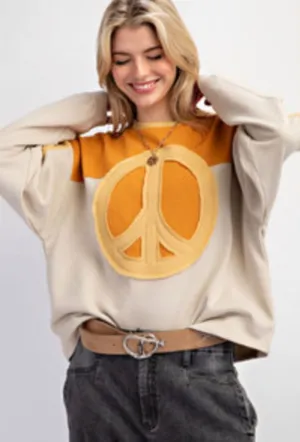 M Women’s Cream & Mustard Peace Sign Crewneck Sweater thumbnail 1