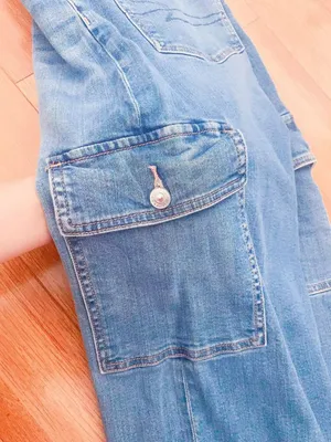 American Eagle Dreamy Drape Stretch Super High-Waisted Cargo Baggy Wide-Leg Jean Sz 10 thumbnail 7