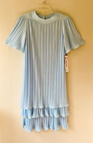 VTG‎ 1970 Sz 12 Dress Ruffled Multi Tiered Accordion Pleated Short Sleeve thumbnail 1