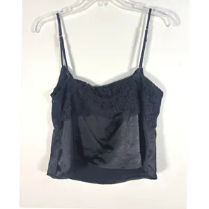 Vigoss Cami Top Womens Large Black New Lace Satin‎ Tie Front thumbnail 2