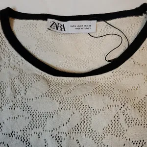 Zara Black Ecru Lace Trim Pointelle Knit Sweater Short Sleeves Size:M NWOT thumbnail 7