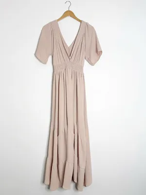 Baltic Born Delilah Maxi Dress Blush Pink Size Small Smocked Waist thumbnail 3