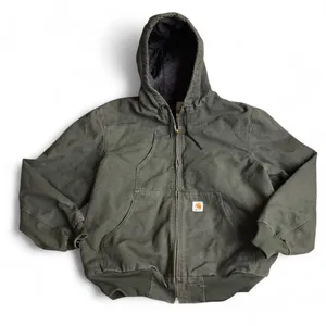 Carhartt Mens J244 MOS Canvas Full Zip Jacket Quilted Lining Insulated Green Sz L thumbnail 1