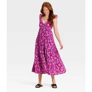 Universal Threads Purple Floral Ruffle Sleeve Maxi Sundress Small NWOT thumbnail 3