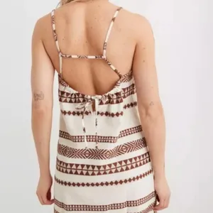 Aerie Brown & Cream Geometric Boho Open Back Sun Dress thumbnail 2