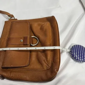 Fossil Genuine Leather Tan Crossbody Bag Ring Detail Front Pocket Womens thumbnail 5