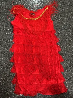 Charades Women’s Adult XL Red Solid Fringe Flapper Costume Dress thumbnail 1