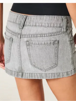 Hollister Ultra Low-Rise Denim Micro Mini Skort - Light Gray thumbnail 3