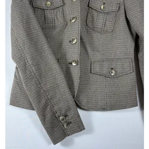 The Limited Women Brown‎ Houndstooth Four Pocket Button Front Blazer Jacket Size M thumbnail 4