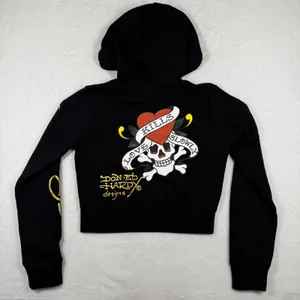 Ed Hardy Love Kills Slowly Cropped Zip Up‎ Hoodie Black Skull Tattoo Y2K Medium thumbnail 9
