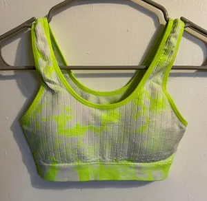 Womens Neon Tie Dye Ribbed Sports Bra Athletic Workout Top thumbnail 1