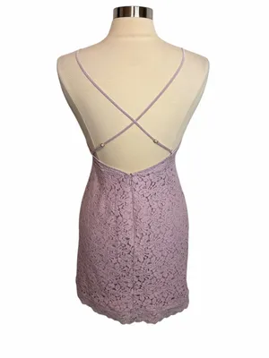 VINTAGE VICTORIA’S SECRET Lavender‎ Lace Mini Bodycon Dress, Medium thumbnail 5