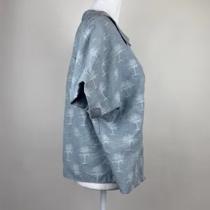 Zara Blue Palm Tree Print Button Down Short Sleeve Collared Blouse Shirt Top M thumbnail 4