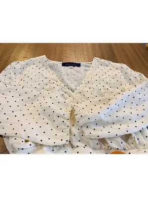Blue Rain Women's Long Sleeve Black & Ivory V-Neck Front Shirt Polka Dot Size M thumbnail 2