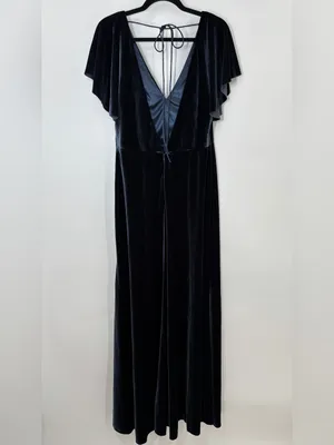 BHLDN Anthropologie Jenny Yoo Ellis Flutter Sleeve Blue Velvet Maxi Gown Dress thumbnail 5
