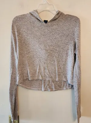 Prince and fox hooded Grey cropped long sleeve shirt Size womens medium thumbnail 1
