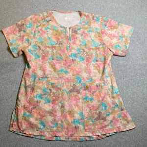 Carhartt Scrub Top Women's Size L Multicolor Abstract Camo Modern Fit V-Neck EUC thumbnail 1