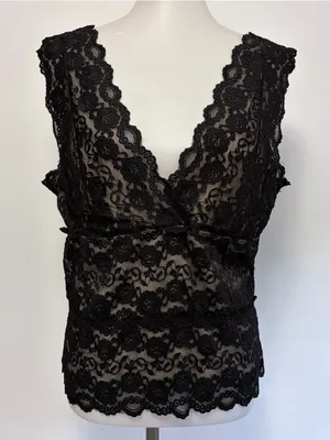 George XLarge Y2K Black Lace Camisole V Neck Stretch Tank Top Romantic Feminine thumbnail 2