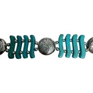 Silver Tone Faux Turquoise Circle Metal Beaded Boho Bohemian Chain Belt One Size thumbnail 3
