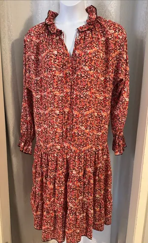 Women's Floral Tiered Drop Waist Dress Sz: L thumbnail 1